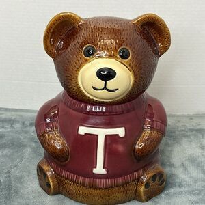 Vintage Texas A&M Teddy Bear Cookie Jar Maroon T Sweater Ceramic 13” H